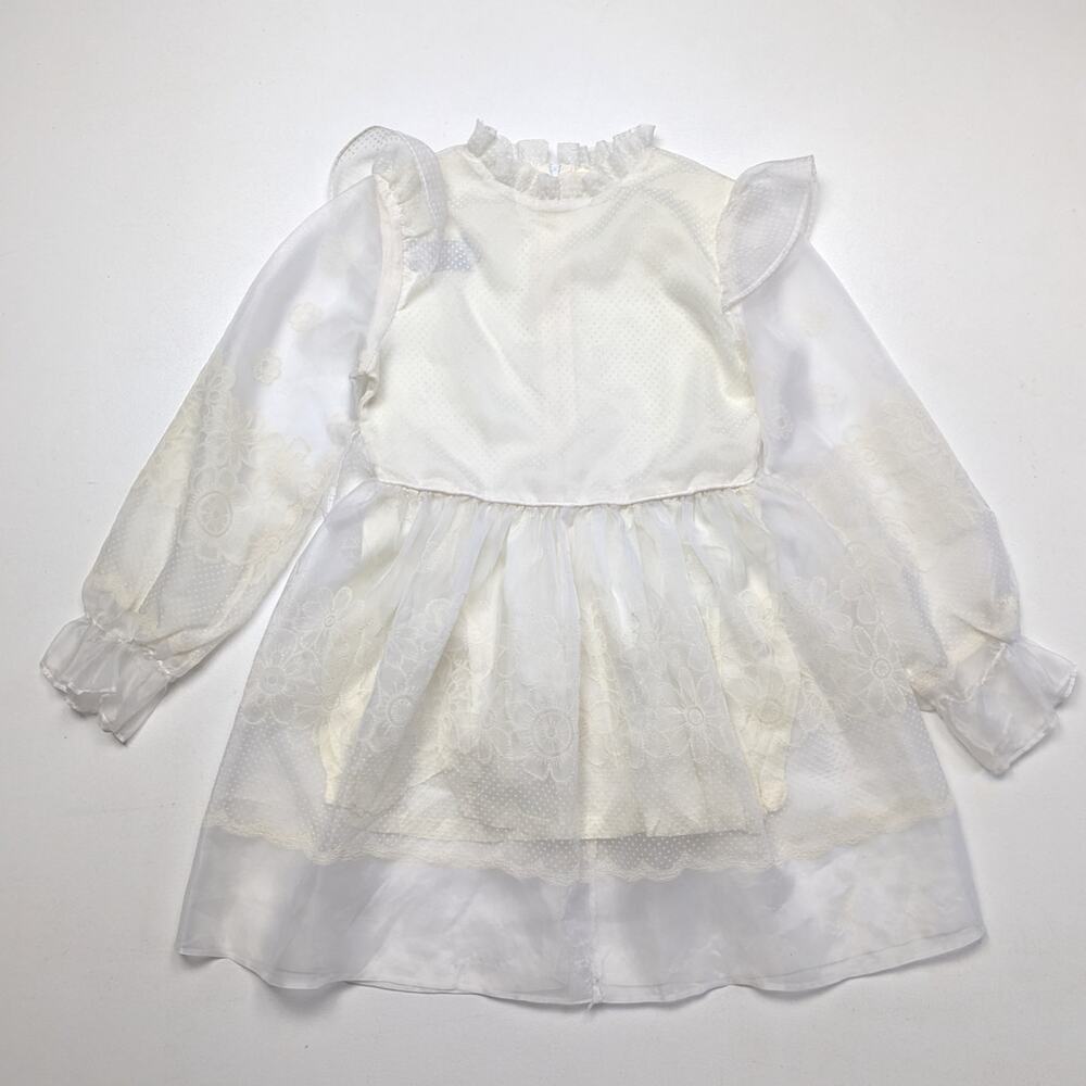 Vintage Teacher's Pet Dress Girls Size 5 White Sheer Floral